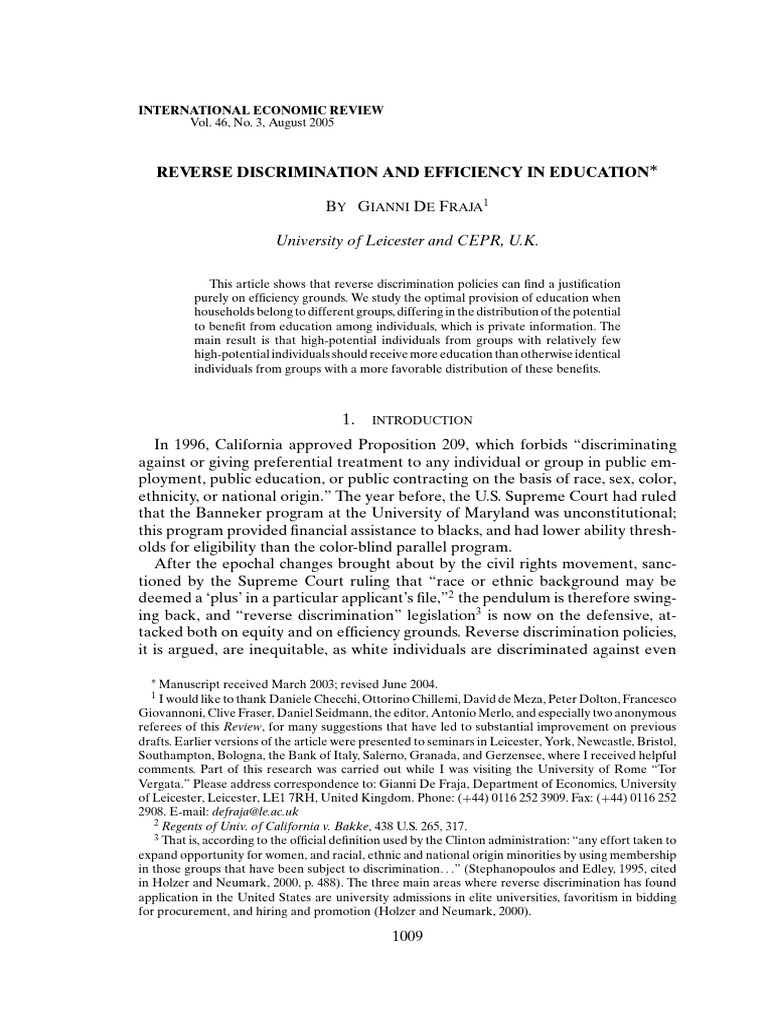 Int Economic Review - 2005 - de Fraja - REVERSE DISCRIMINATION AND ...