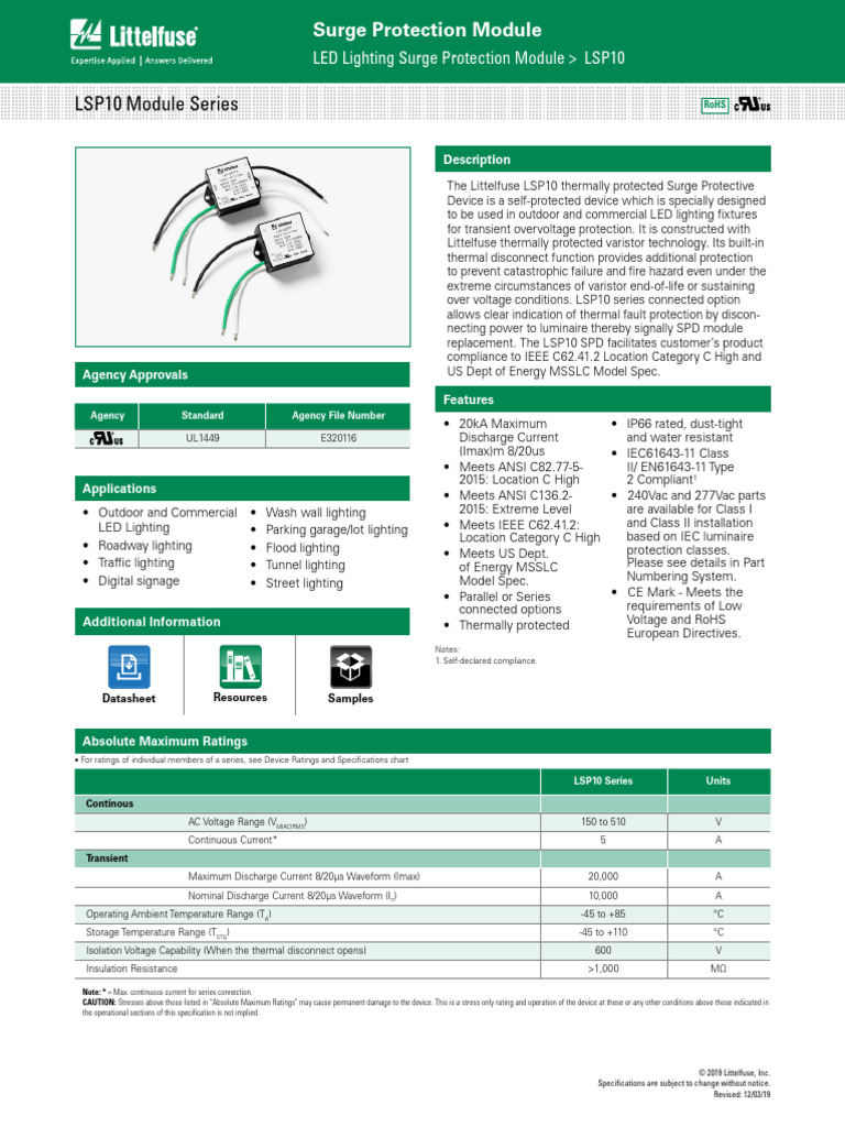 Littelfuse Varistor LSP10 Datasheet PDF | PDF | Manufactured Goods ...