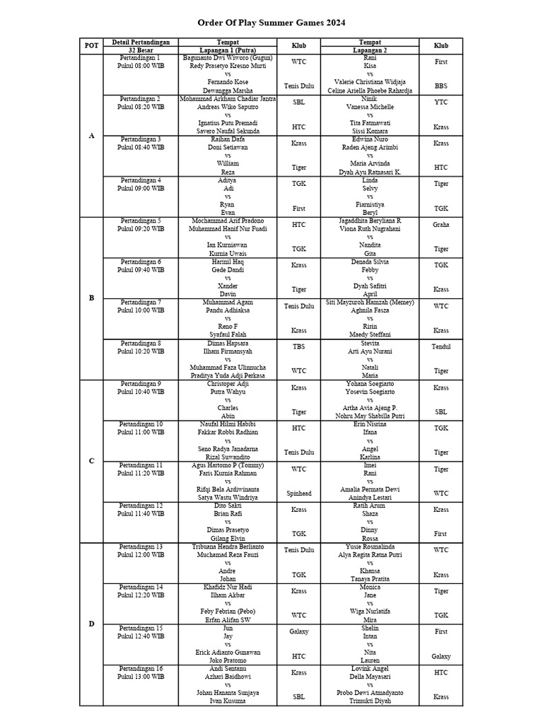 Draft order of play pdf