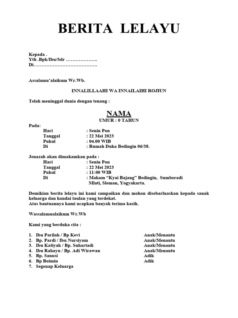 Template Undangan Lelayu PDF Memasak Makanan Anggur