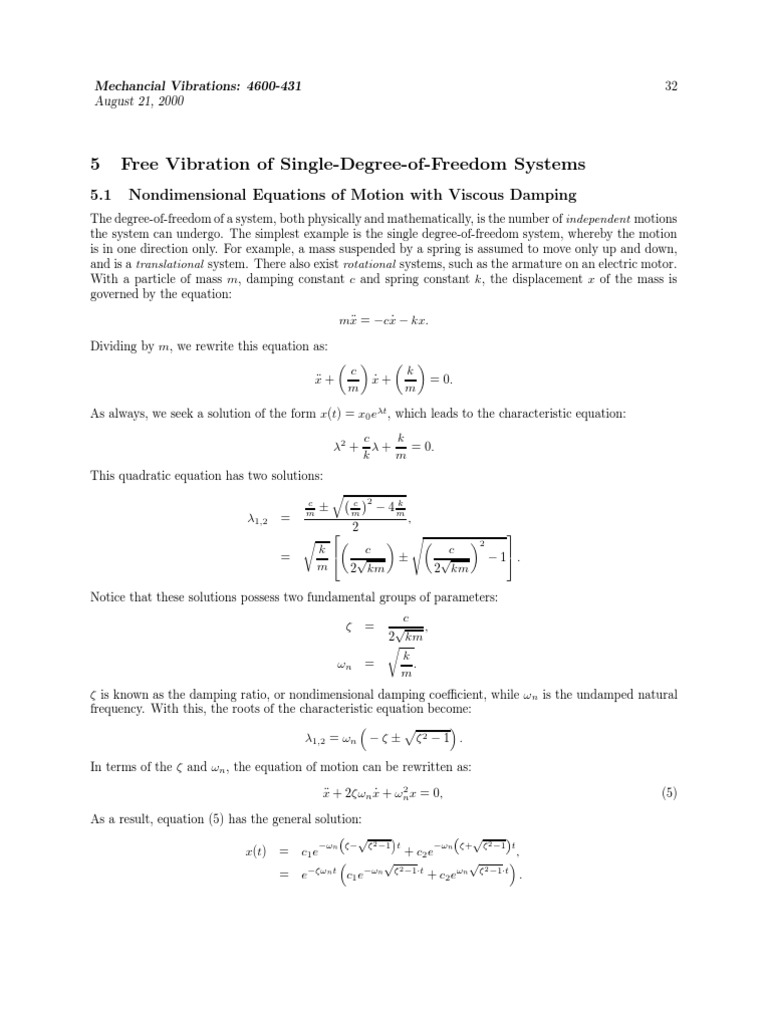 Free Vibration in SDOF Systems | PDF | Friction | Motion (Physics)