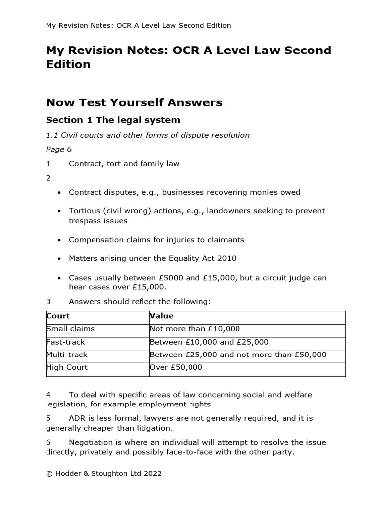 OCR A Level Law My Revision Notes, 2nd Edition Now Test Yourself ...