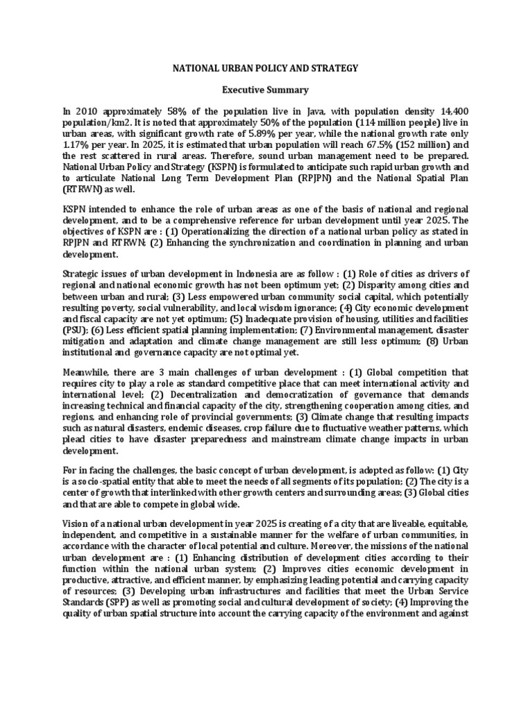 National Urban Policy Strategy 2025 | PDF | Sustainability | Economic ...