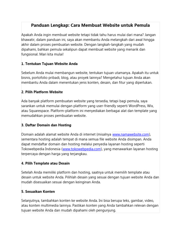 Panduan Lengkap - Cara Membuat Website Untuk Pemula | PDF