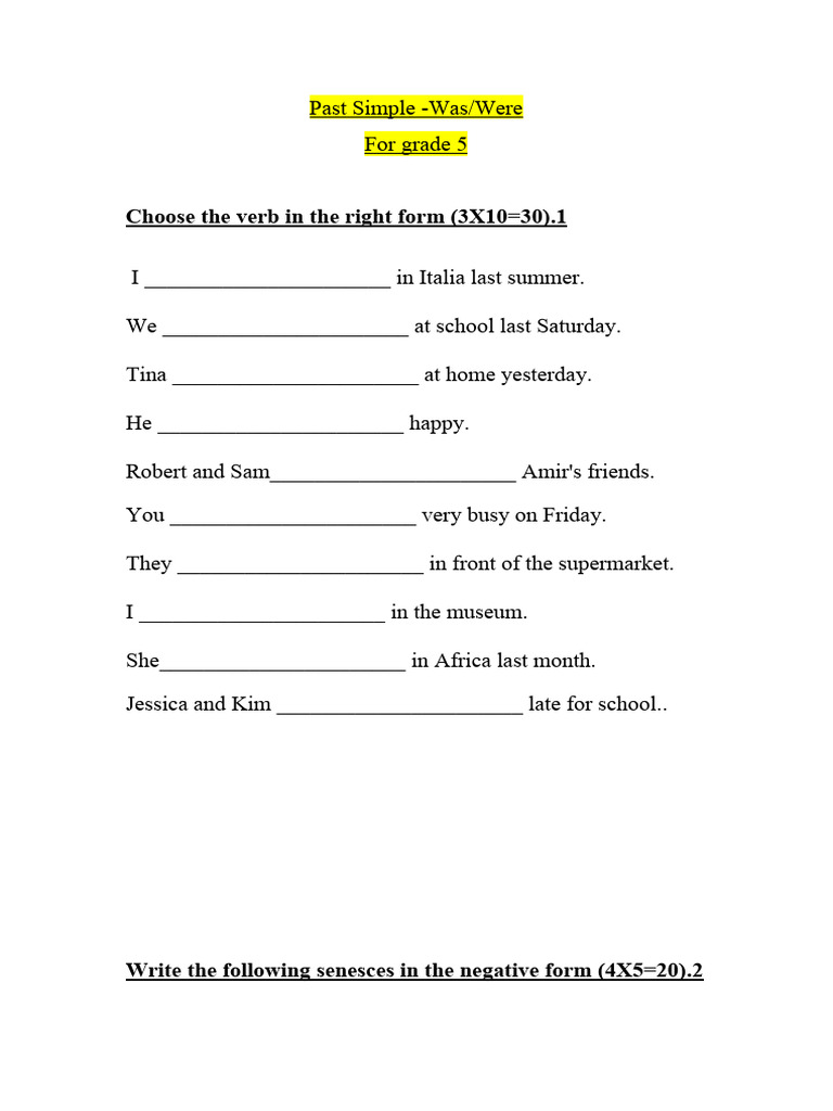 Past Simple Was/Were Exercises | PDF