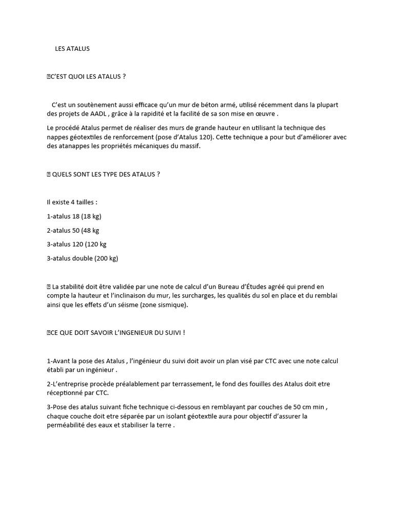 Fiche Technique des Atalus en Béton | PDF