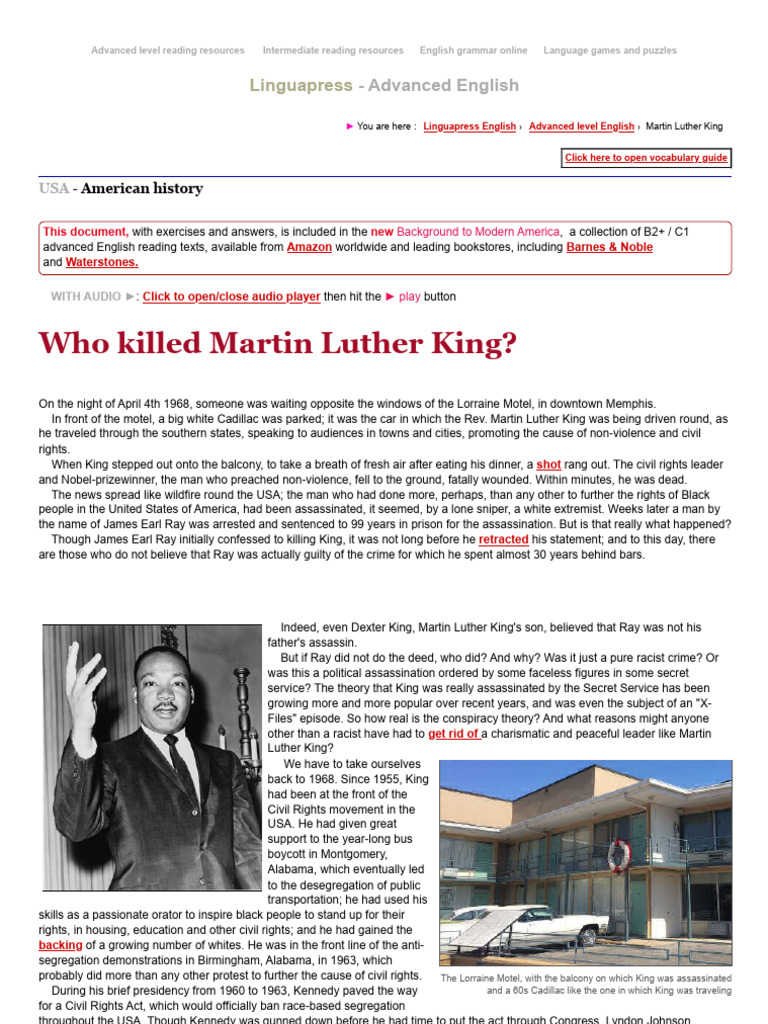 Who killed martin luther king advanced english reading pdf martin