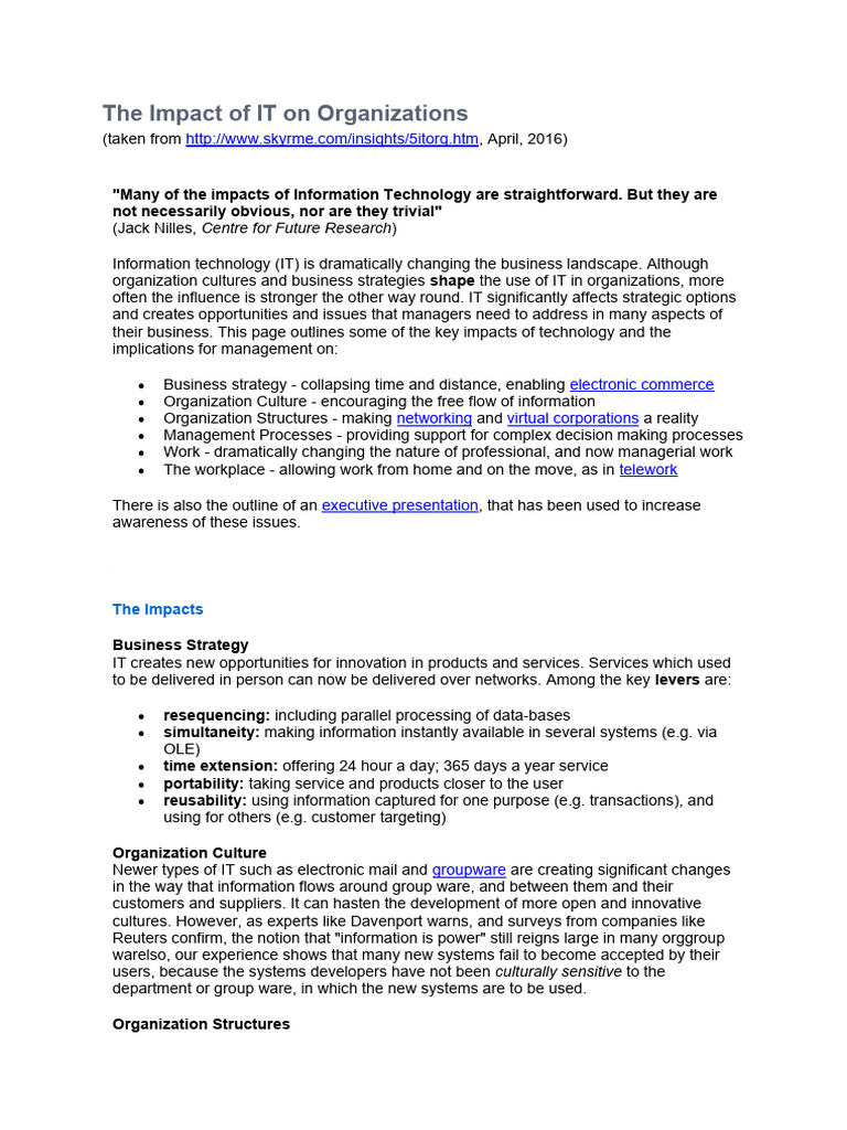 Topic 1 - Impact of IT On Organizations | PDF | Strategic Management ...