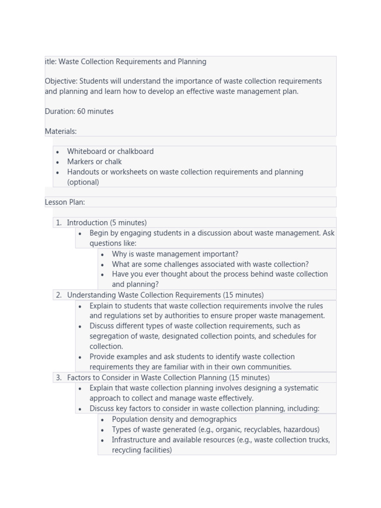 Waste Management Lesson Plan Overview | PDF | Waste Management | Waste
