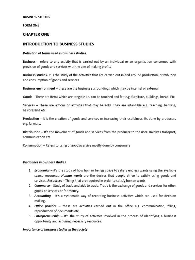 Introduction to Business Studies Concepts | PDF | Goods | Labour Economics