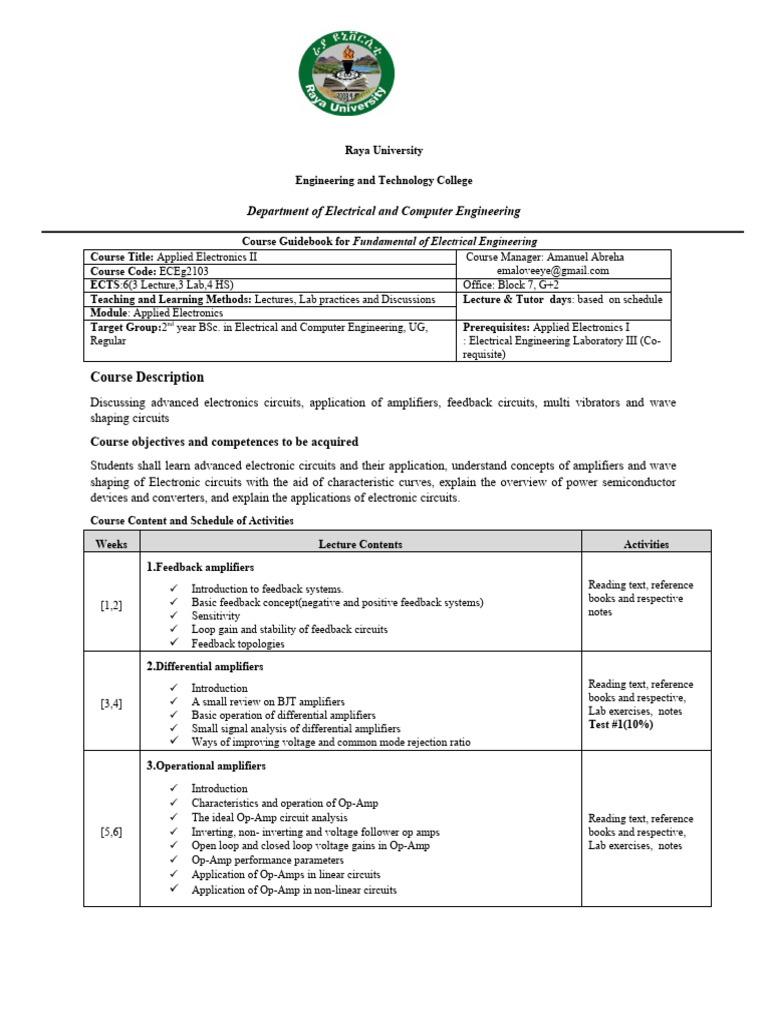 Applied Electronics II Course Guide | PDF | Operational Amplifier ...