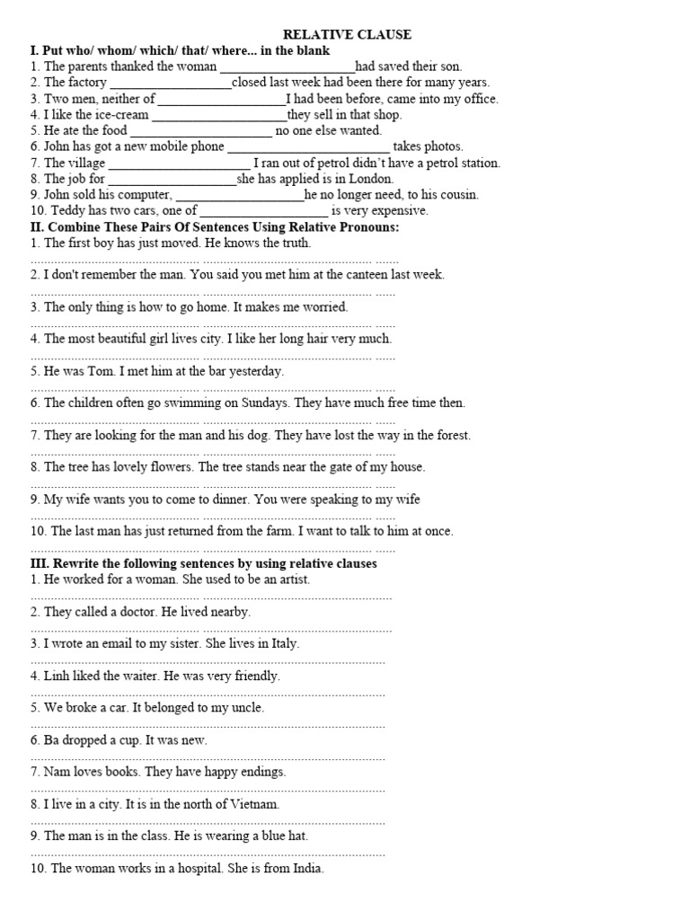 Relative Clauses Practice Exercises | PDF