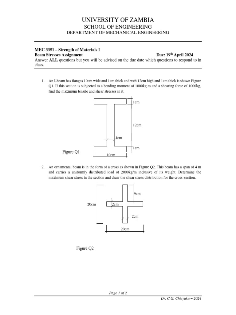 Beam Stresses Assignment - 2024 | PDF | Bending | Stress (Mechanics)