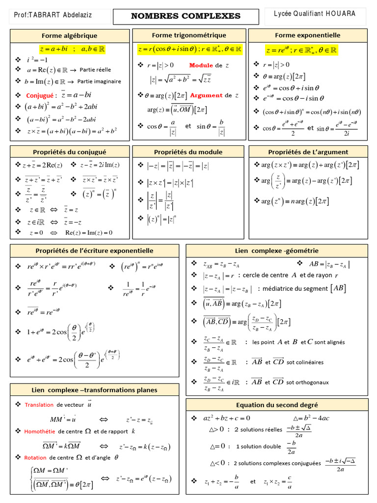 Résumé des Nombres Complexes | PDF | Nombre complexe | Analyse complexe