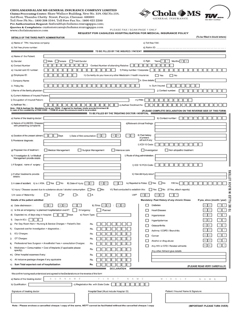Chola Ms Pre-Auth | PDF