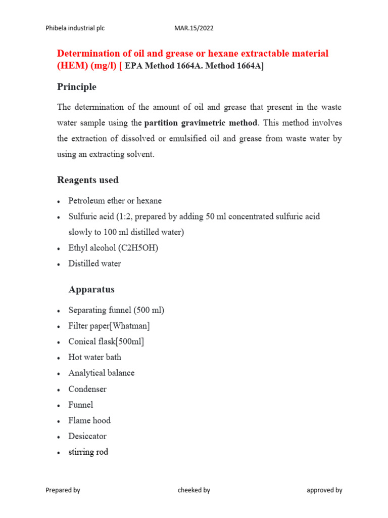 Determination Oil and Grease For Waste Water PDF Petroleum Ethanol