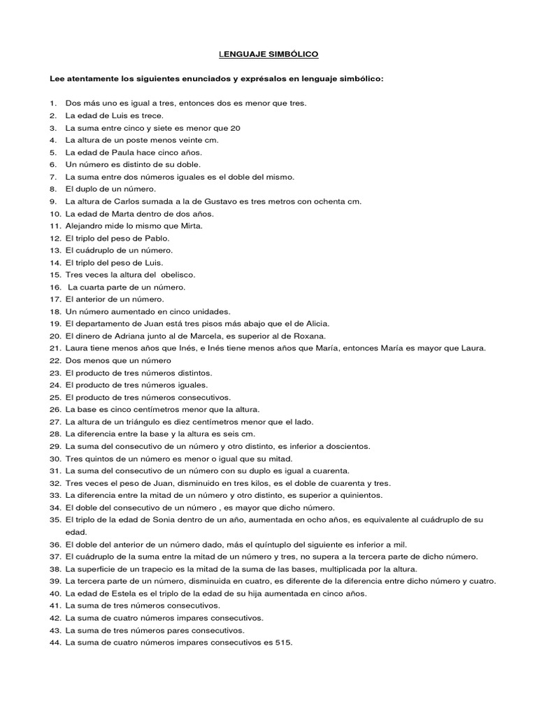 Lenguaje Simbólico | PDF