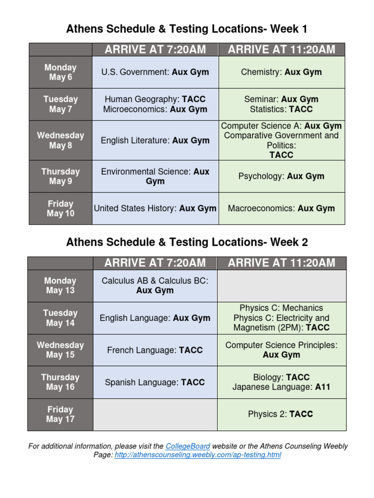 2024 ap testing schedule and locations PDF