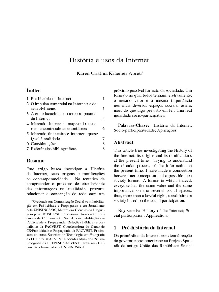 História e Usos da Internet | PDF | Rede de computadores | Internet