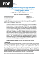 Prime Human Resource Management Implementation, Work Performance, And Client Satisfaction in the City Government of Calamba