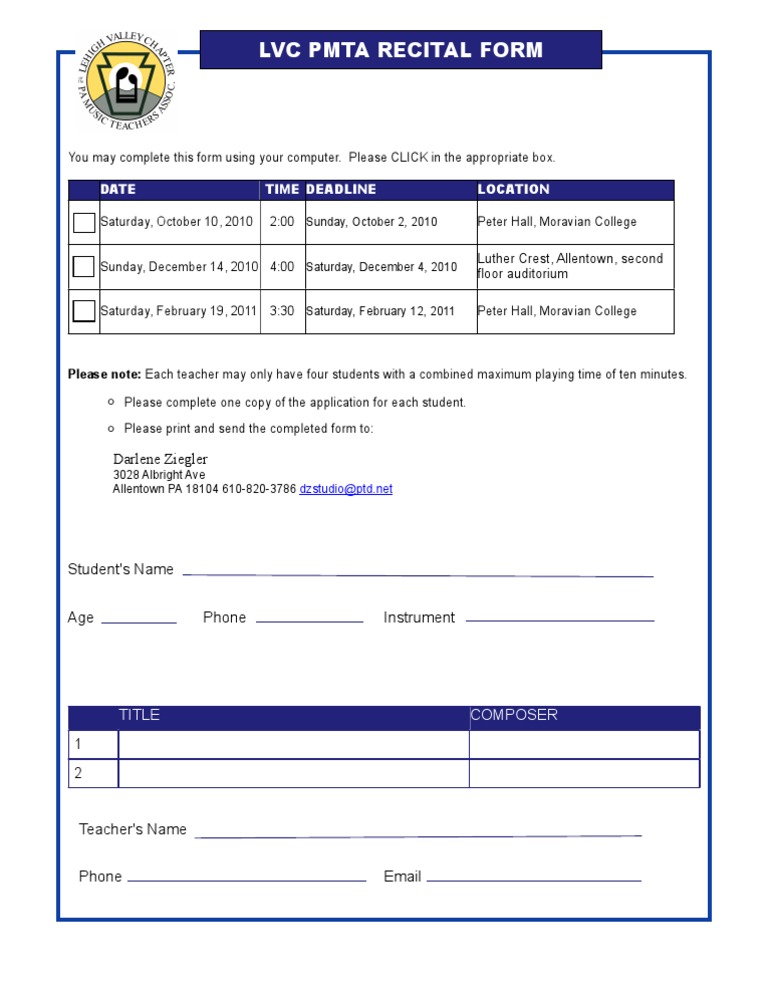 Recital Form 2010-2011 | PDF