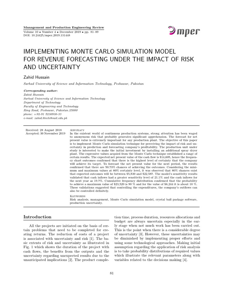 Implementing_Monte_Carlo_simulation | PDF | Risk | Simulation