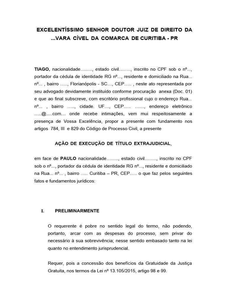 Ação de Execução de Título Extrajudicial | PDF | Nota promissória ...