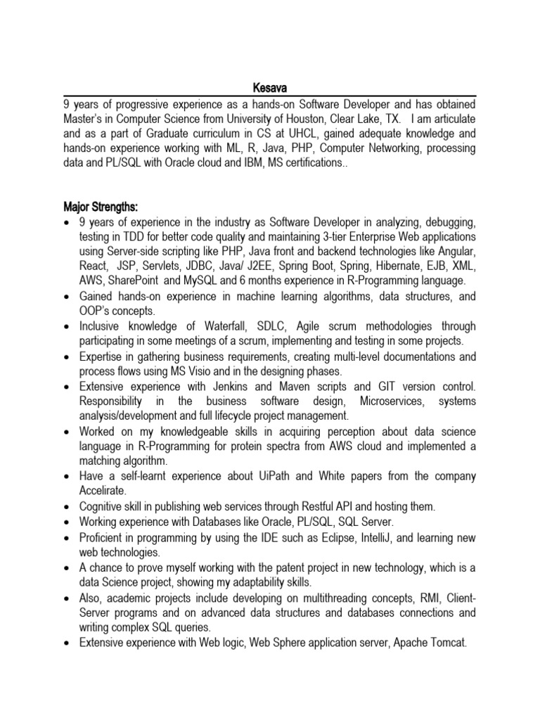 Senior Software Developer Profile | PDF | Databases | Model–View–Controller