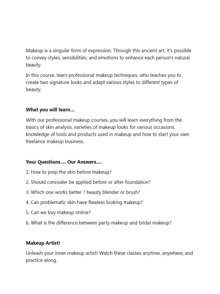 Online Professional Makeup Course | PDF | Cosmetics | Human Communication