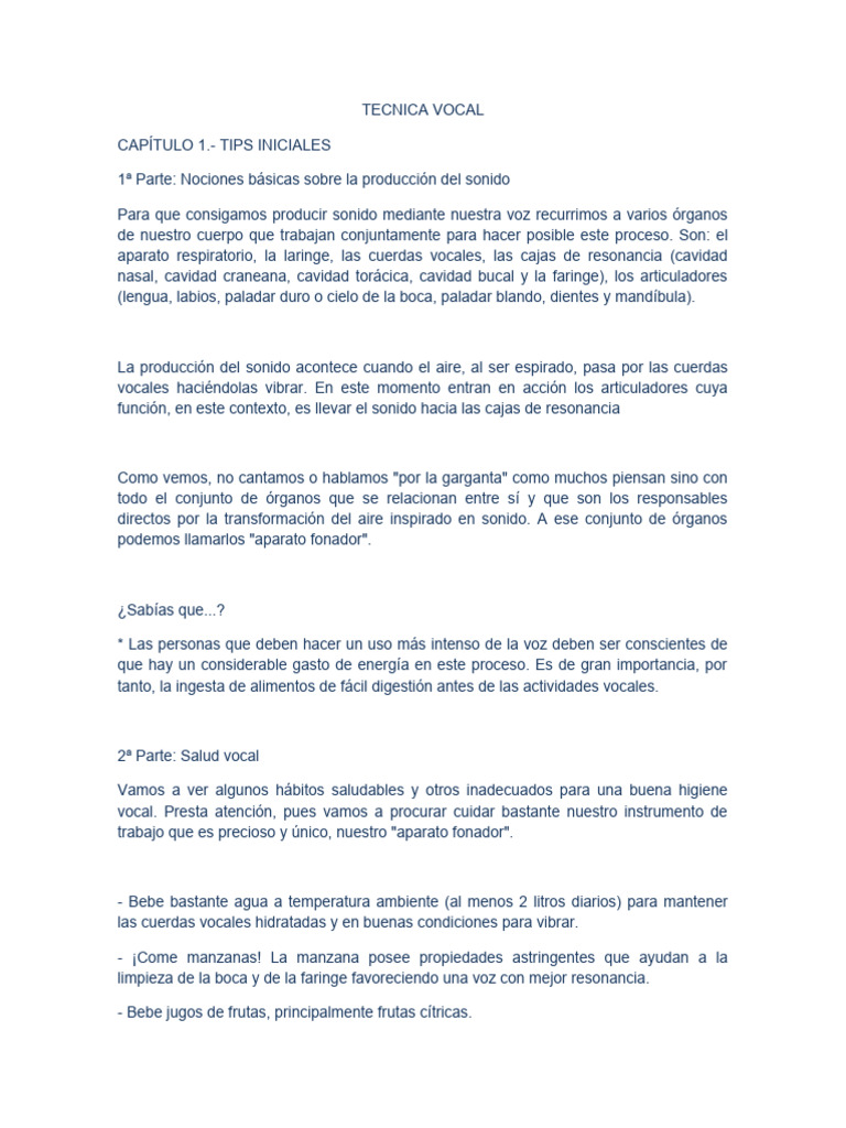 Tecnica Vocal | PDF | Sonido | Respiración