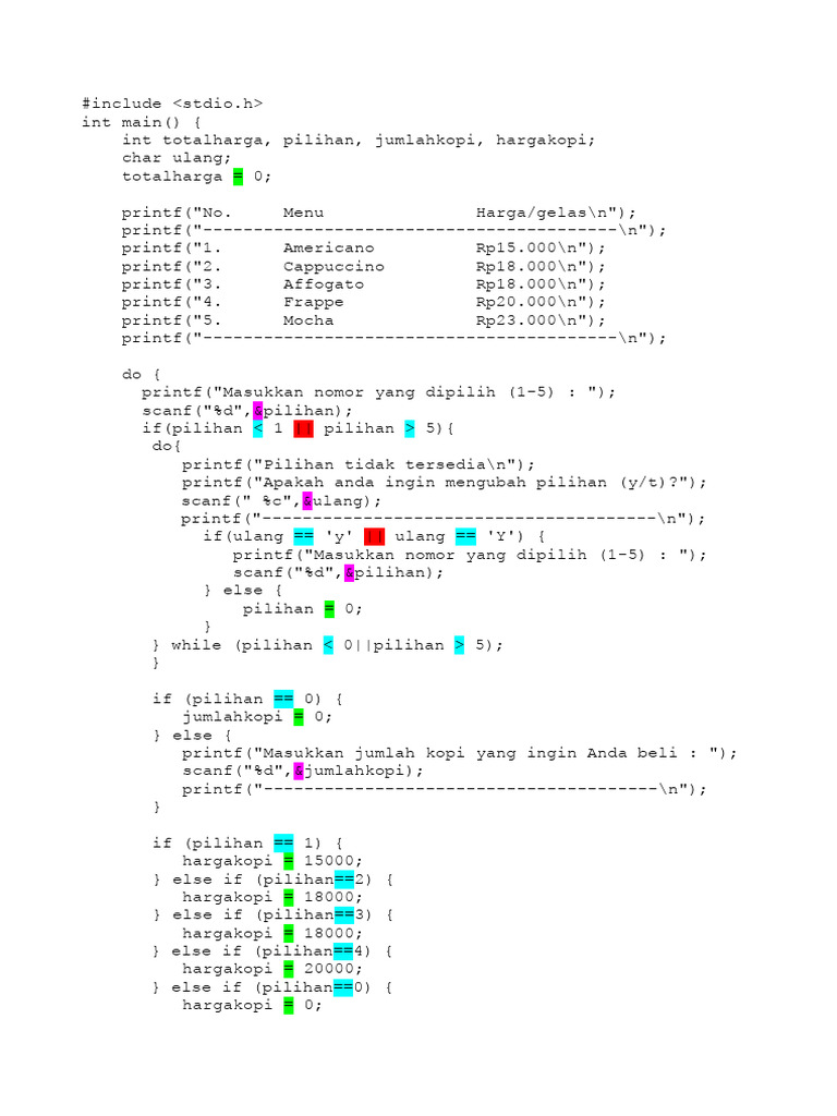 Contoh Program Dengan Bahasa C Beserta Operatornya | PDF
