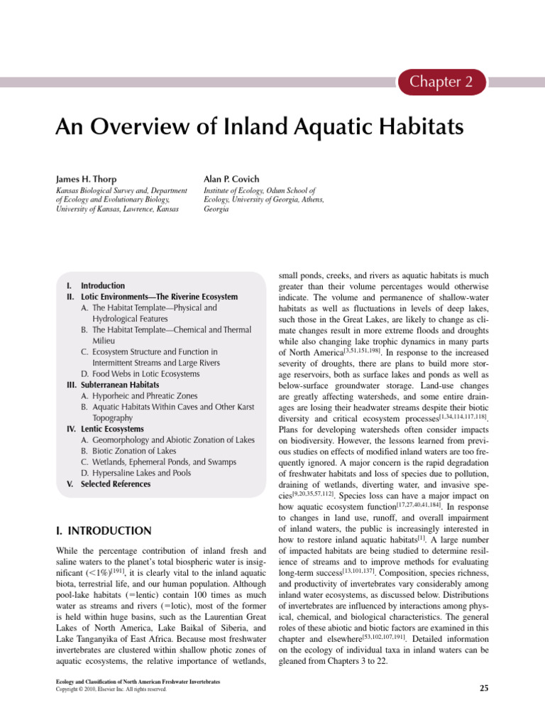 Chapter 2. An Overview of Inland Aquatic Habitats - Thorp2010 | PDF ...