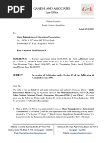 Section 21 Notice For Invocation of Arbitration Sent To Association