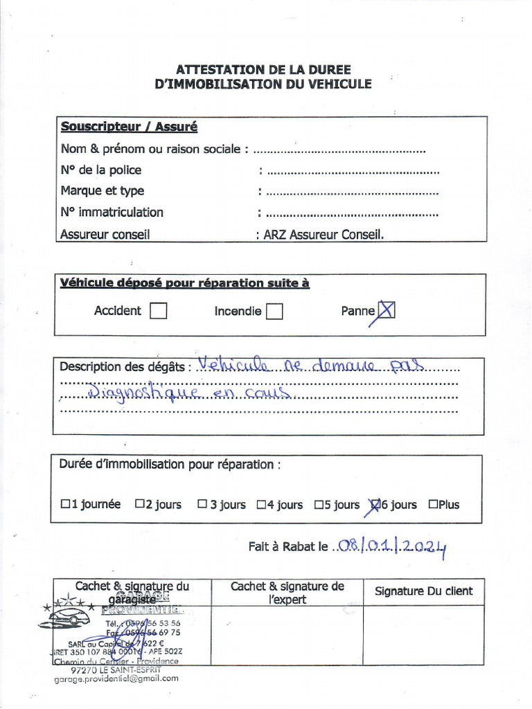 Justificatif De La Leve D Immobilisation Du Vhicule