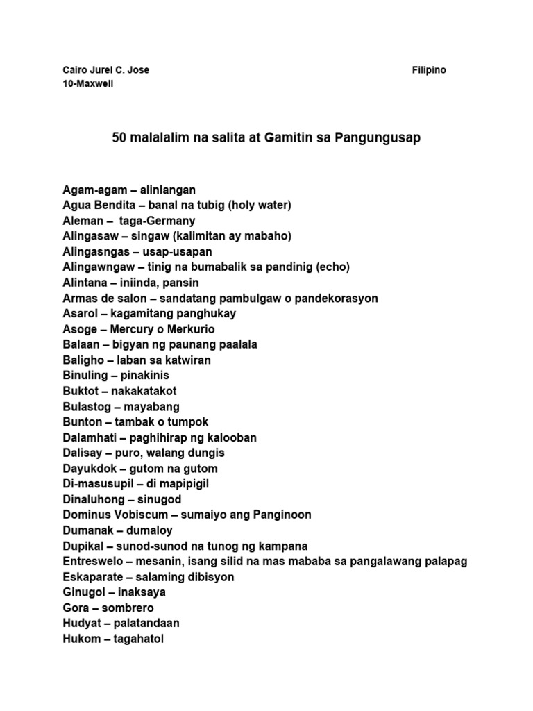 50 malalalim na salita | PDF