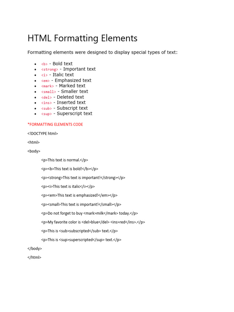 HTML Formatting Elements | PDF