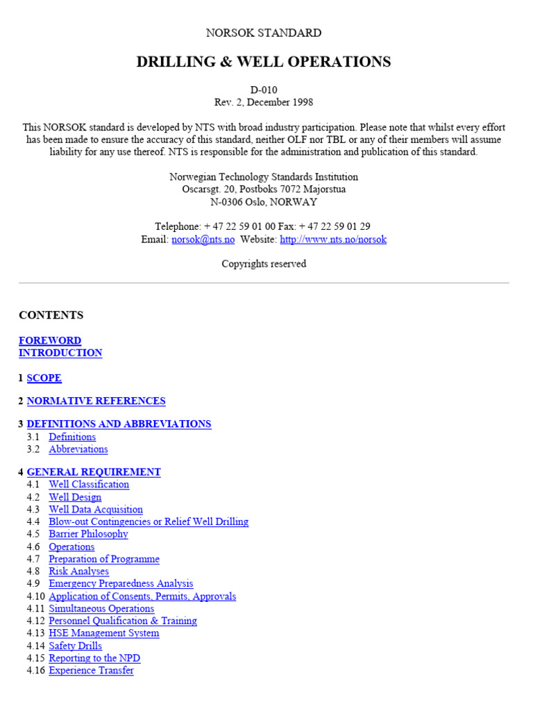 D-010 DRILLING & WELL OPERATIONS 1998 | PDF | Casing (Borehole) | Risk