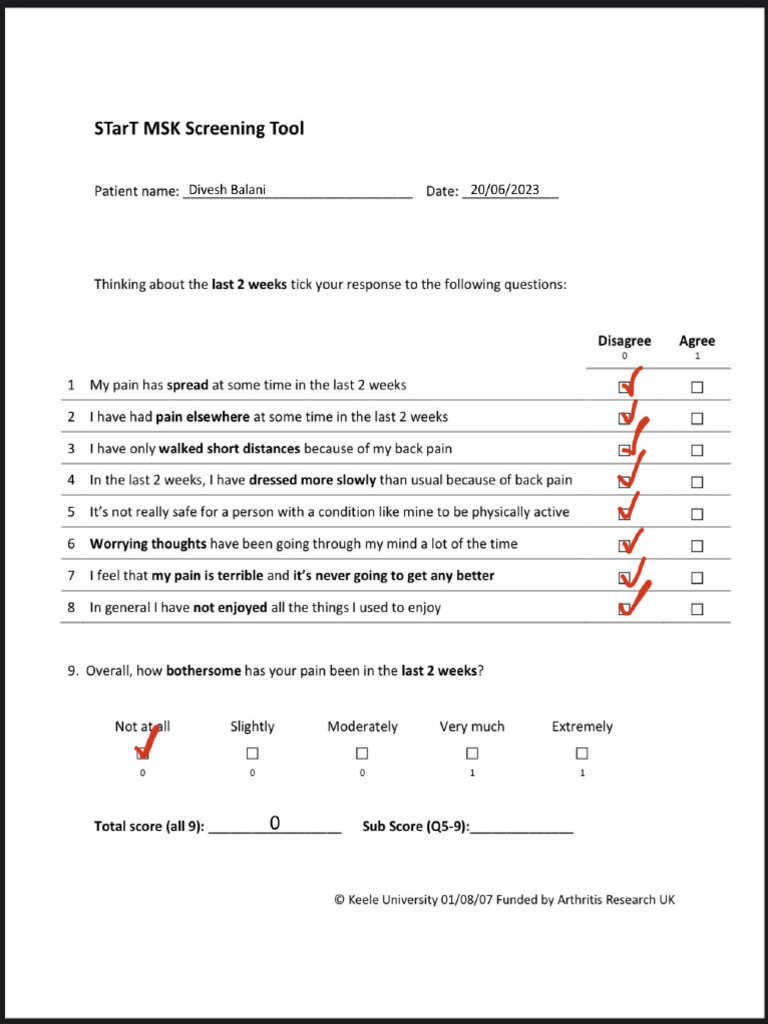 STarT MSK Screening Tool | PDF