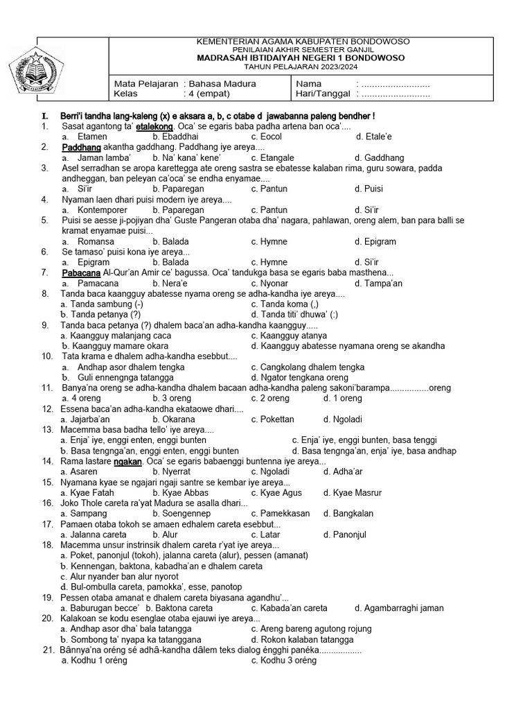 Asah Kemampuan Bahasa Madura: Panduan Lengkap Mengunduh Soal PTS Kelas 4 Asah Kemampuan Bahasa Madura: Panduan Lengkap Mengunduh Soal PTS Kelas 4