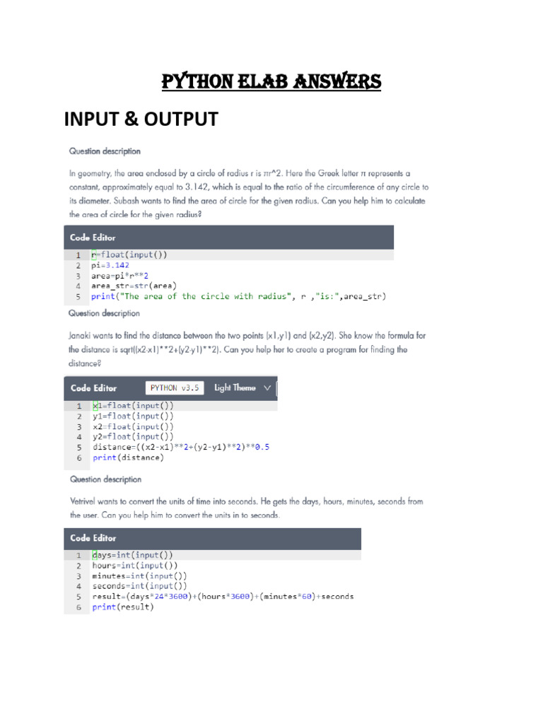 Python Elab Answers | PDF