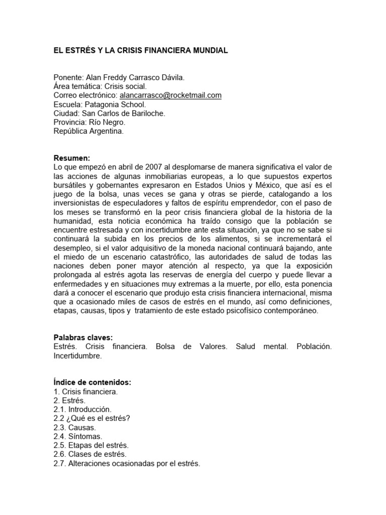 Estrés y Crisis Financiera Global | PDF | Estrés (biología) | Neurona