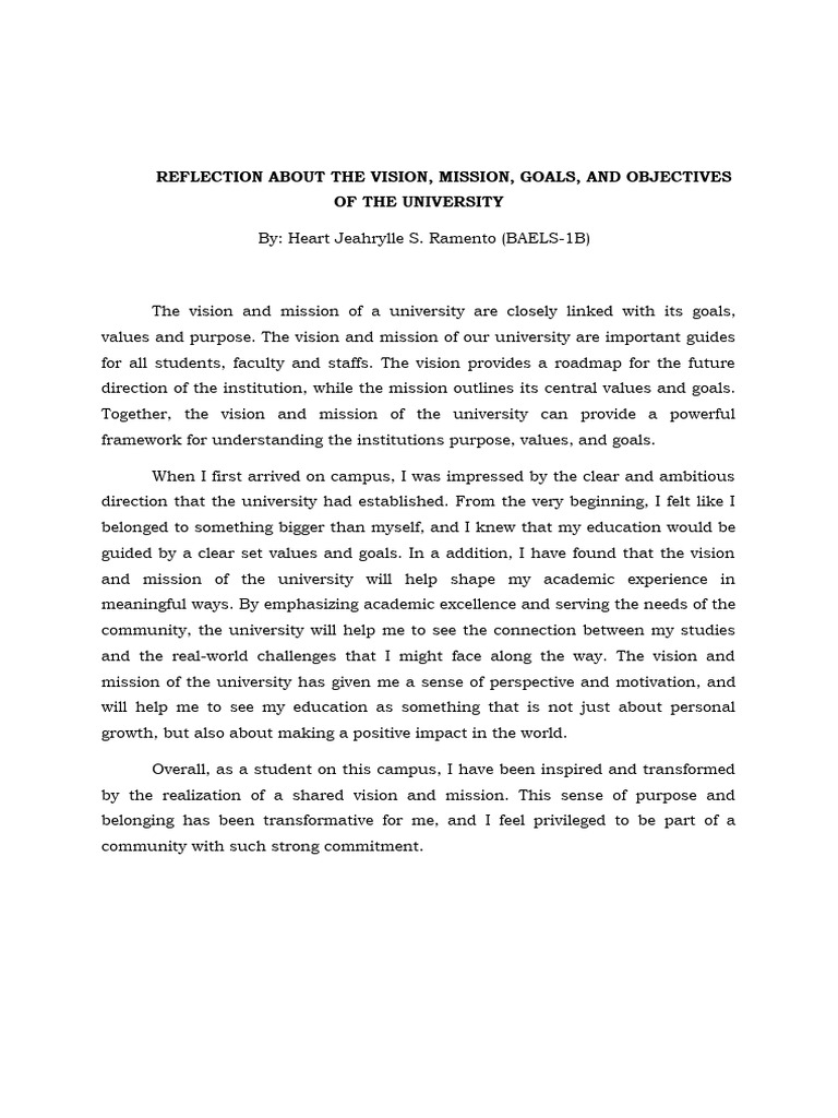 Reflection about the vision pdf career growth