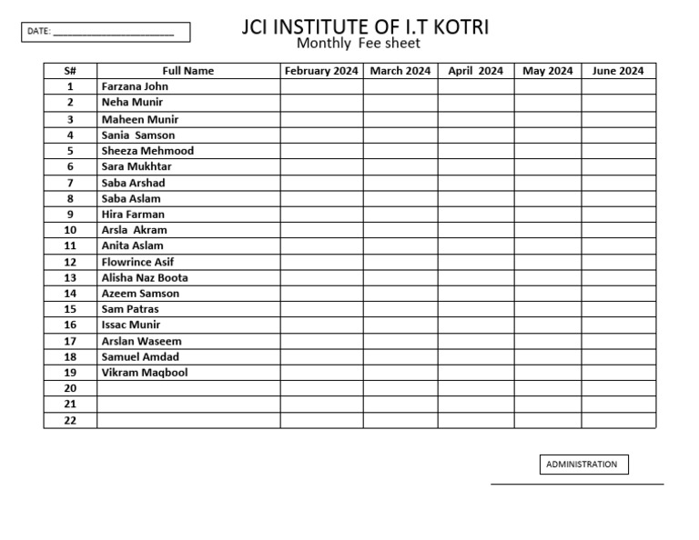 JCI IT Kotri Monthly Fee List | PDF