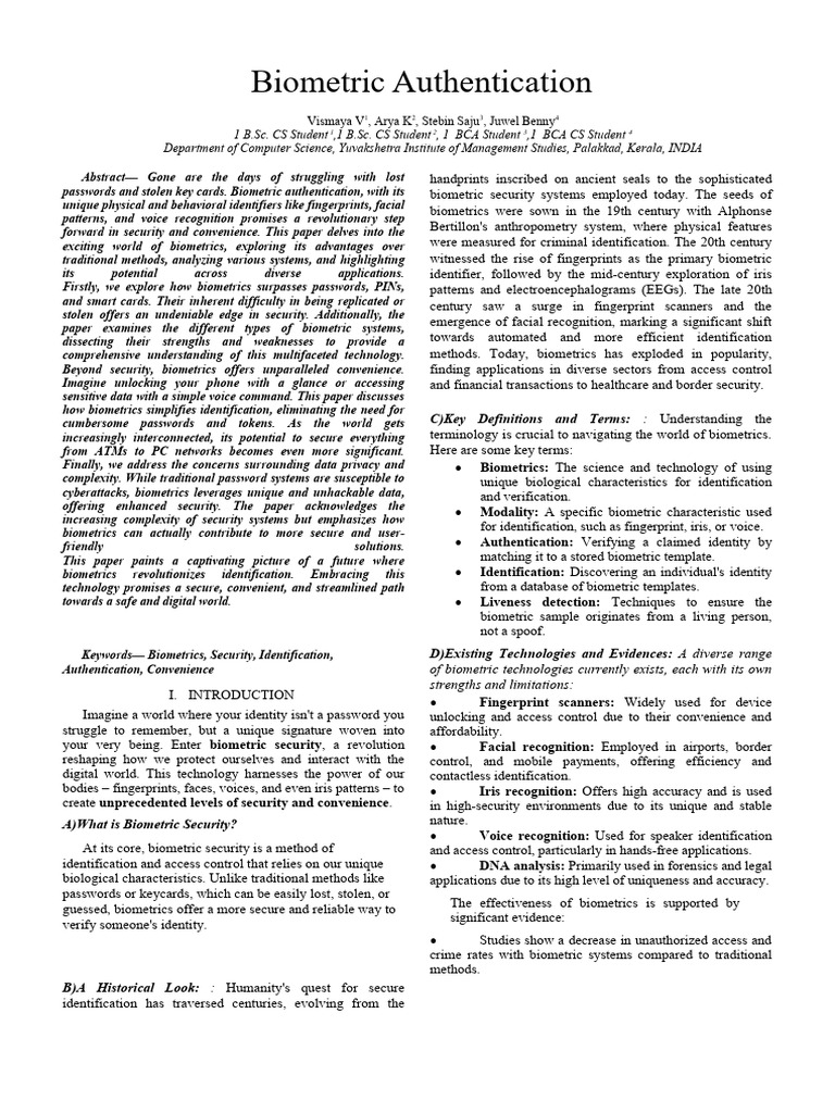 Reserch Papers On BiometricAuthentication | PDF | Biometrics ...