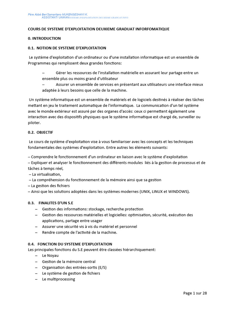 Cours de Système d'Exploitation INFO 2ème année | PDF | Système d ...