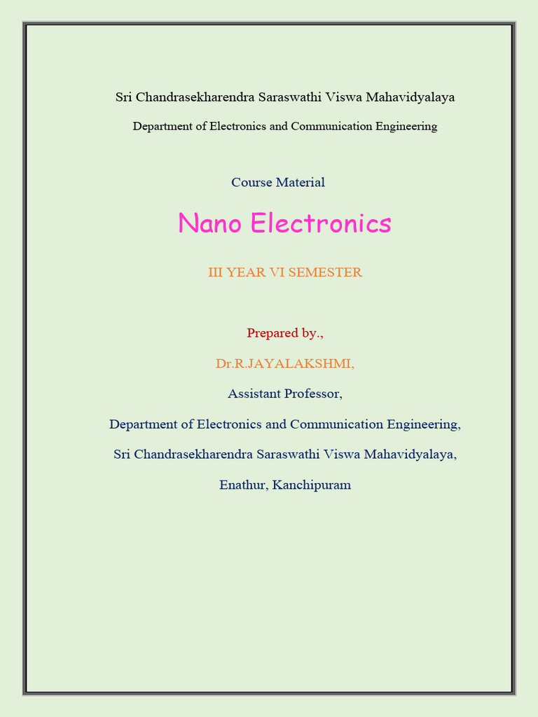 Nanoelectronics Course Overview | PDF | Field Effect Transistor | Mosfet