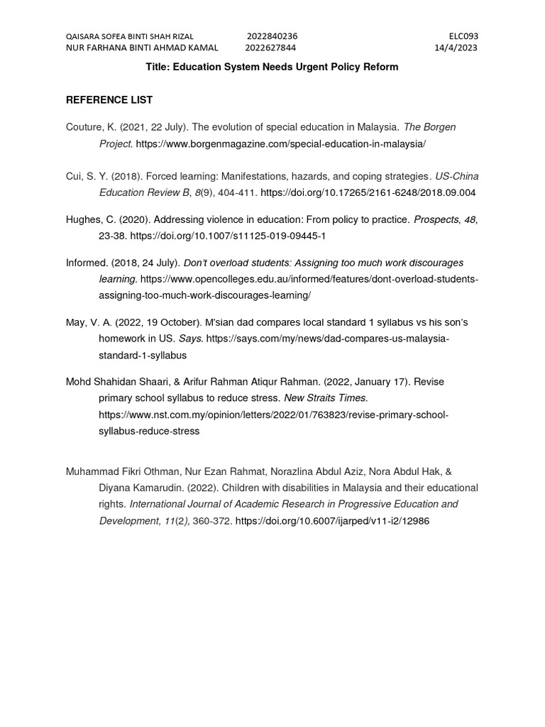 Reference List Example | PDF
