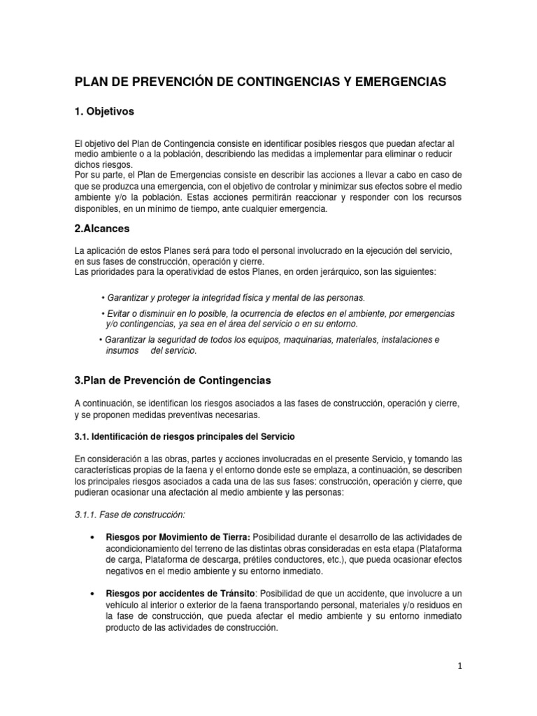Plan de Contingencia y Emergencias | PDF | Accidente de tráfico ...