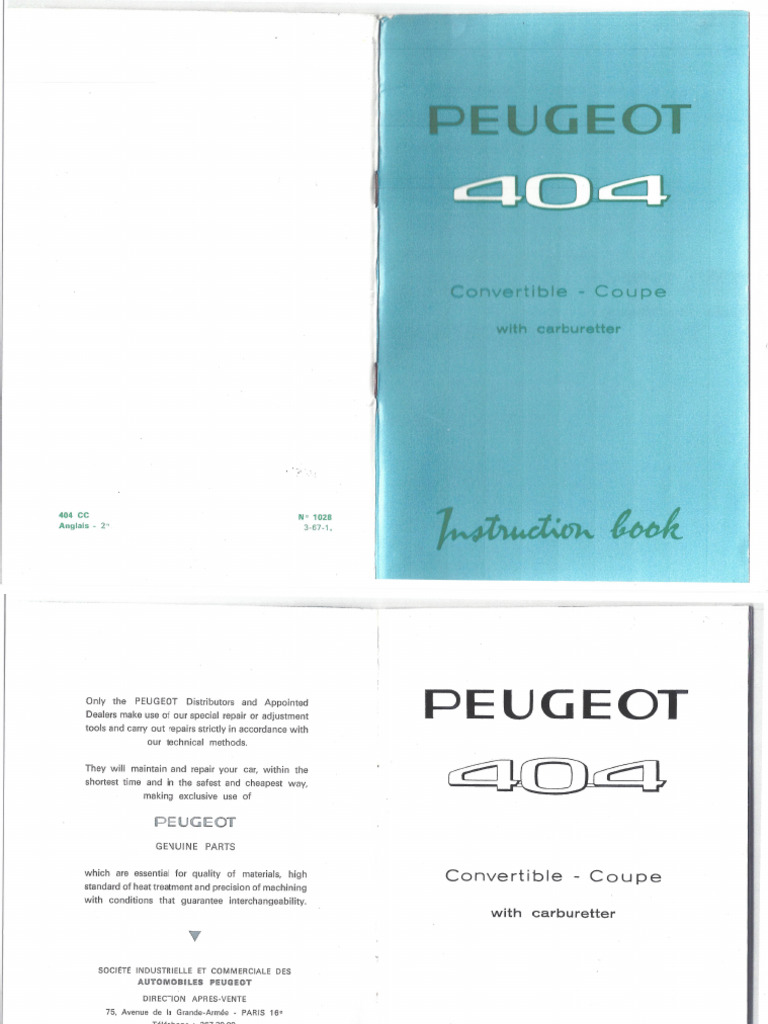 Peugeot 404 CC - Carb 1967-ENG Owners Manual | PDF