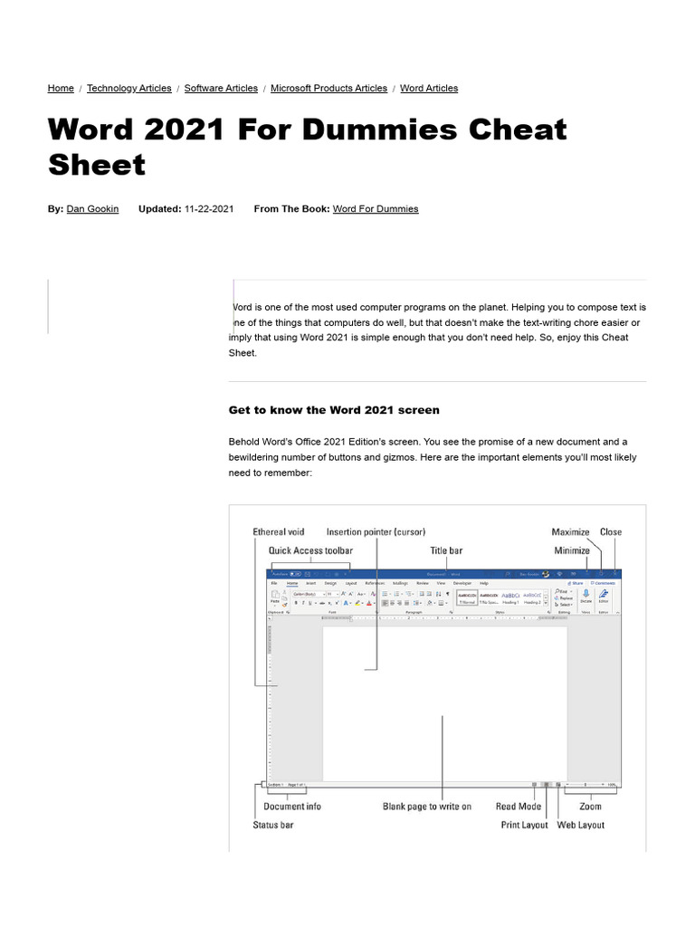 Word 2021 for Dummies Cheat Sheet | PDF | Microsoft Word | Computer ...